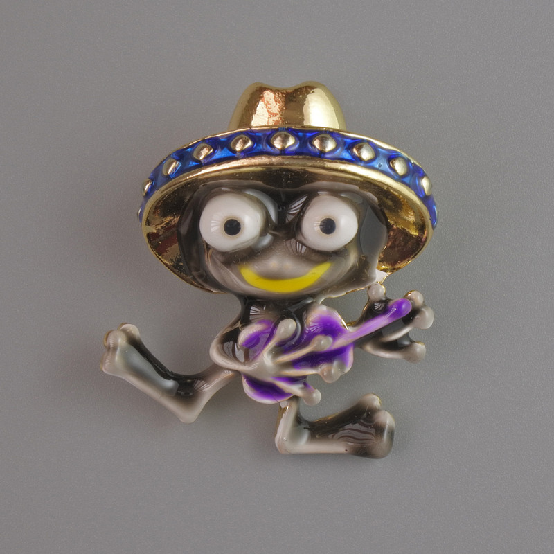 Frog Chona Brooch-Pendant with Purple Enamel, Golden Metal 30x27mm