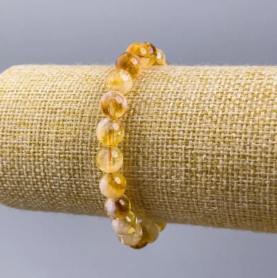 Citrine Bracelet with Natural Stone, Smooth Beads, 8.5 mm Diameter, 18 cm Length (Stretch)
