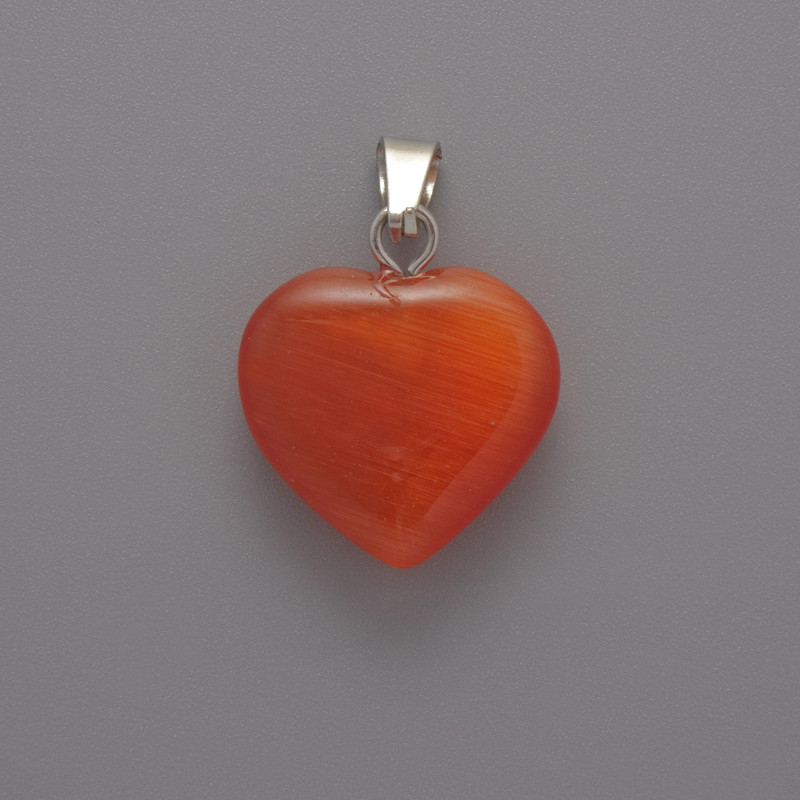 Orange Cat's Eye Heart Pendant, diameter 15×16×5 mm, length 23 mm ±