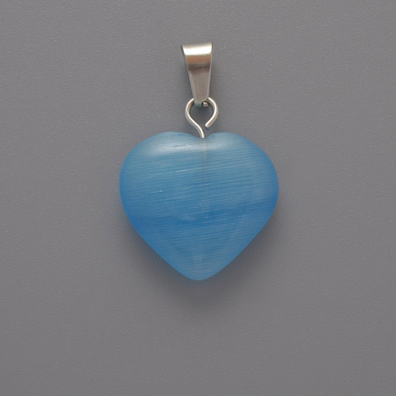 Blue Cat's Eye Heart Pendant, 15×16×5 mm, 23 mm long