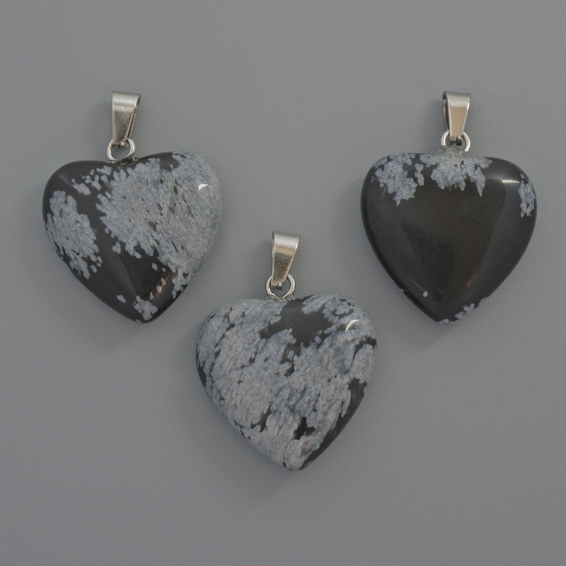 Heart Pendant of Snow Obsidian, diameter 20x20x6 mm, length 28 mm