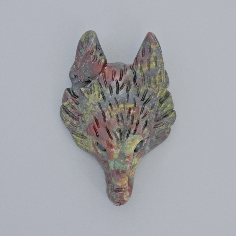 Pendant 'Wolf' Dragon's Blood Jasper natural stone, diameter 39×25 mm, hole diameter 2.2 mm