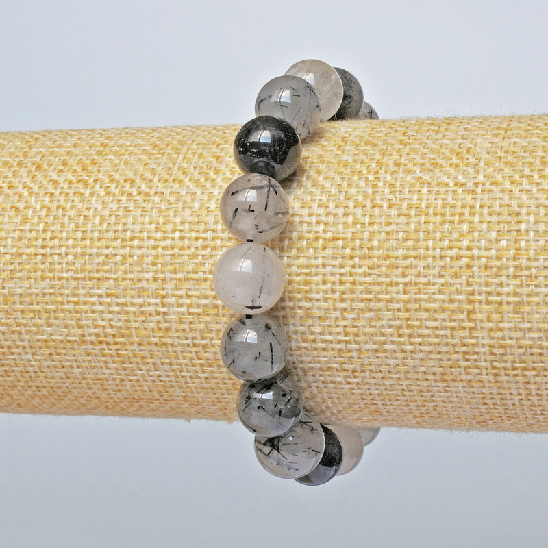 Hairy Rutile Quartz Bracelet with Natural Stone Smooth Beads, Diameter 11mm, Length 18cm (Stretch)