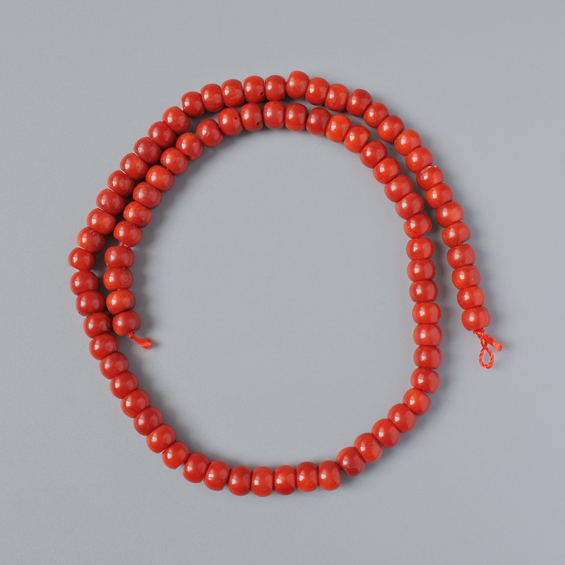 Natural Coral Beads – Smooth Rondelle, 7x5 mm, 41 cm length on thread