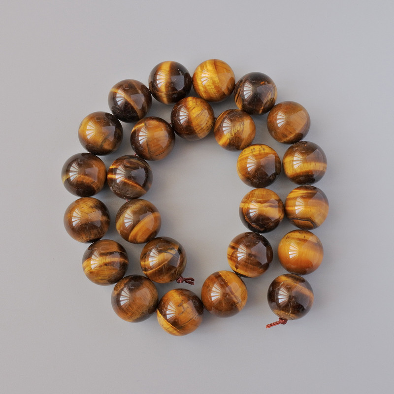 Tiger's Eye Beads, natural stone, smooth beads, diameter 16 mm, length 40 cm on thread