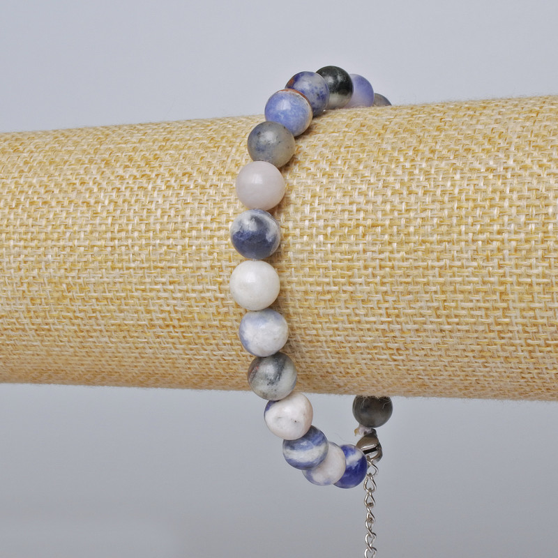 Sodalite Bracelet (pressed) Smooth Bead, 8 mm Diameter + -, Length 19-24 cm + - (Silver Clasp)