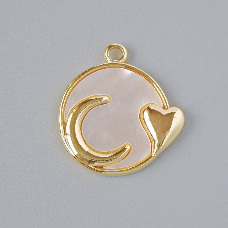 Pendant 'Moon' with Mother-of-Pearl, Gold-Tone Metal, 18x17 mm diameter