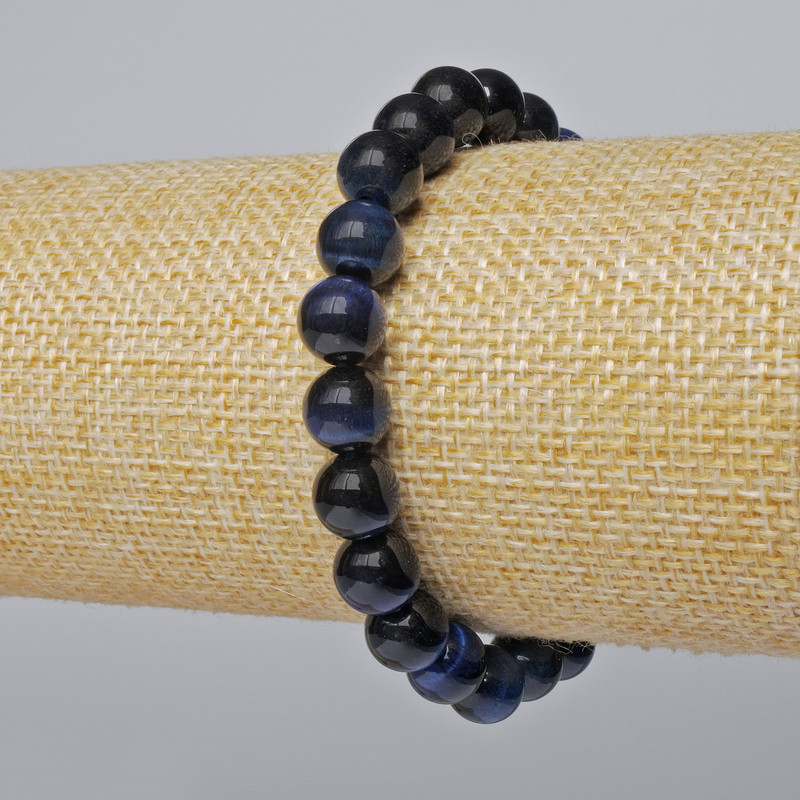 Blue Cat's Eye Bracelet, natural stone, smooth beads, diameter 8.5 mm, length 18 cm ± (stretch)