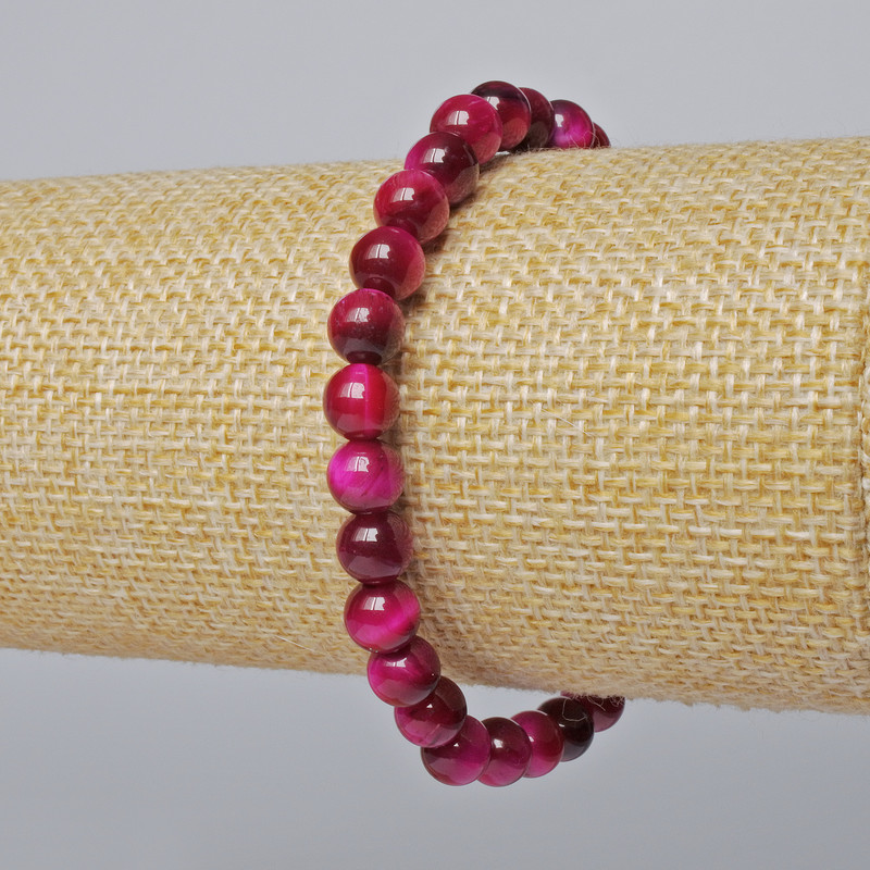 Bracelet Raspberry Cat's Eye natural stone smooth beads, diameter 6.5 mm, length 18 cm ± (stretch)