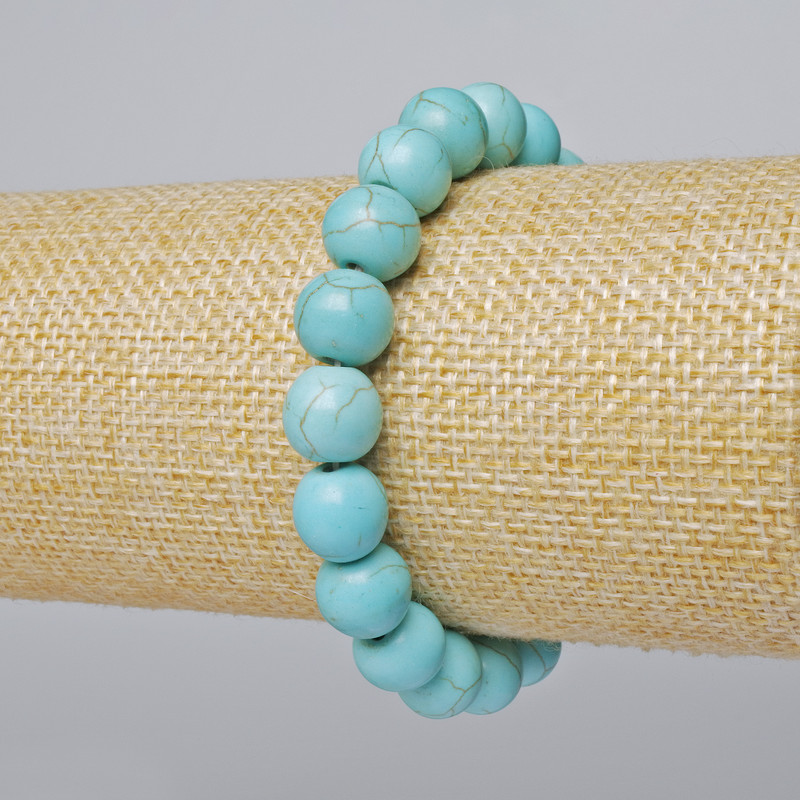 Turquoise Bead Bracelet (Synthetic), Smooth Beads, 10mm Diameter ±, Length 18cm ± (Stretch)