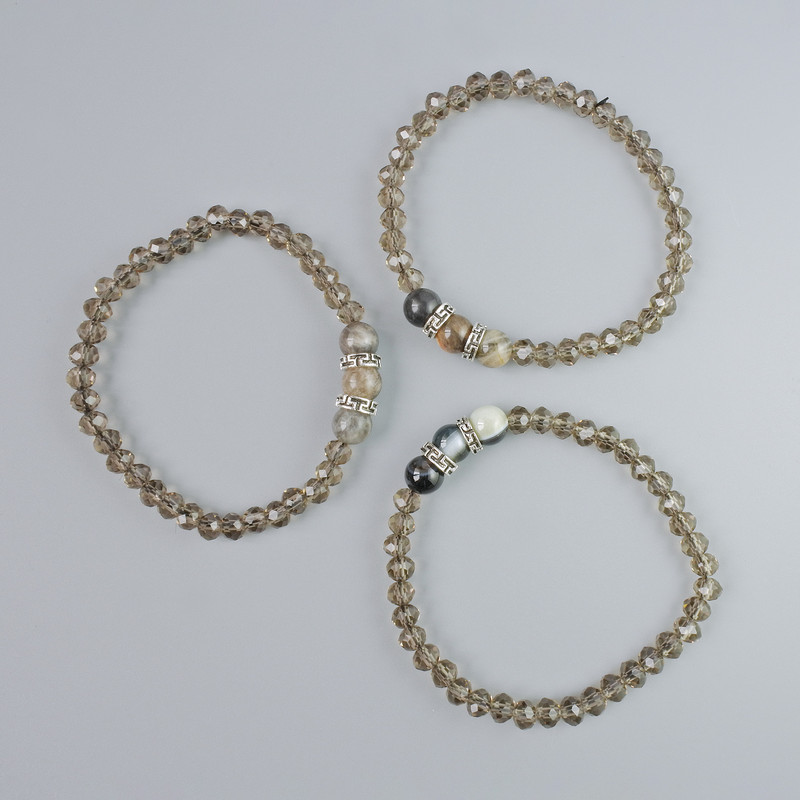 Bracelet with Czech Crystal and Assorted Beads, diameter 6×4, 5 mm, 8.5 mm ±, length 18 cm ± (stretch) with metal inserts