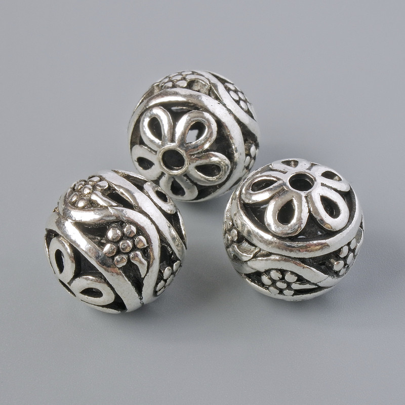 Bead insert findings, 14 mm diameter ±, hole diameter 2.2 mm, silver-tone metal, 3 pcs