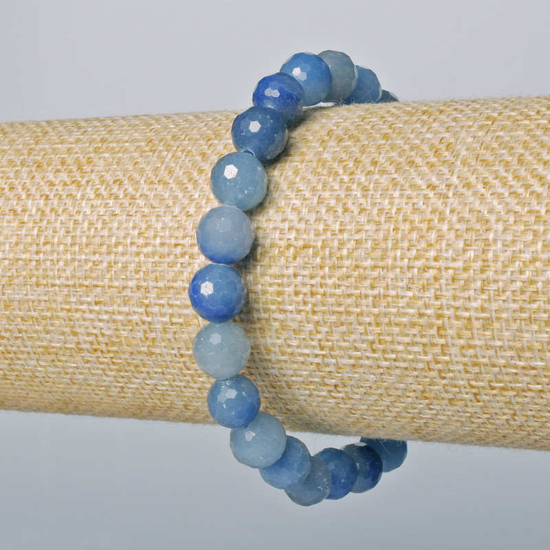 Blue Aventurine Bracelet, Natural Stone Faceted Bead, 8 mm Diameter, 18 cm Length ± (Stretch)