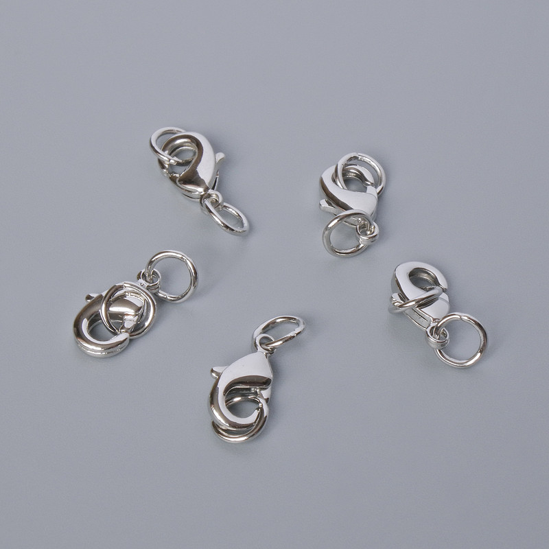 Carabiner clasp, 12x6 mm, silver-colored metal, 1 pc