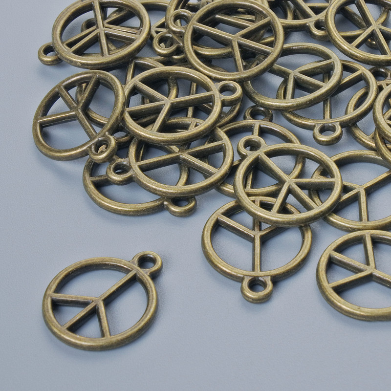 Pendant fittings 'Peace Sign', 14.5×12 mm, hole diameter 1.5 mm, packaging 30 pcs±, bronze metal color