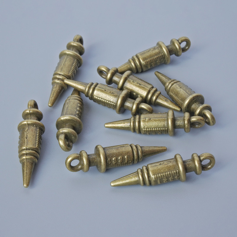 Pendant hardware 'Syringe', diameter 24.5×6.5 mm, hole diameter 2 mm, pack 10 pcs ± bronze metal color