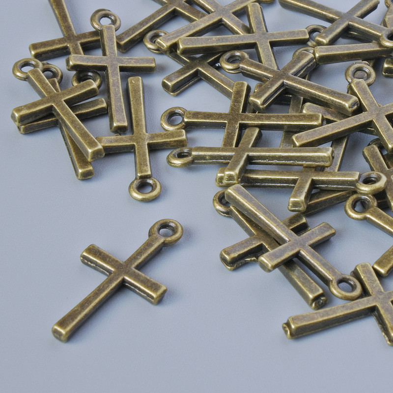 Pendant fittings 'Cross', 18×10 mm, hole diameter 1.3 mm, packaging 30 pcs ±, bronze metal color