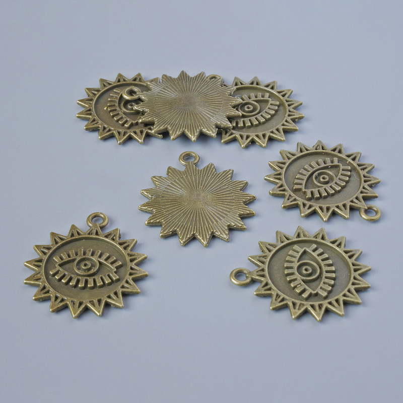 Pendant hardware 'Sun', diameter 21.5×19 mm, hole diameter 1.6 mm, pack of 7 pcs ± bronze metal color