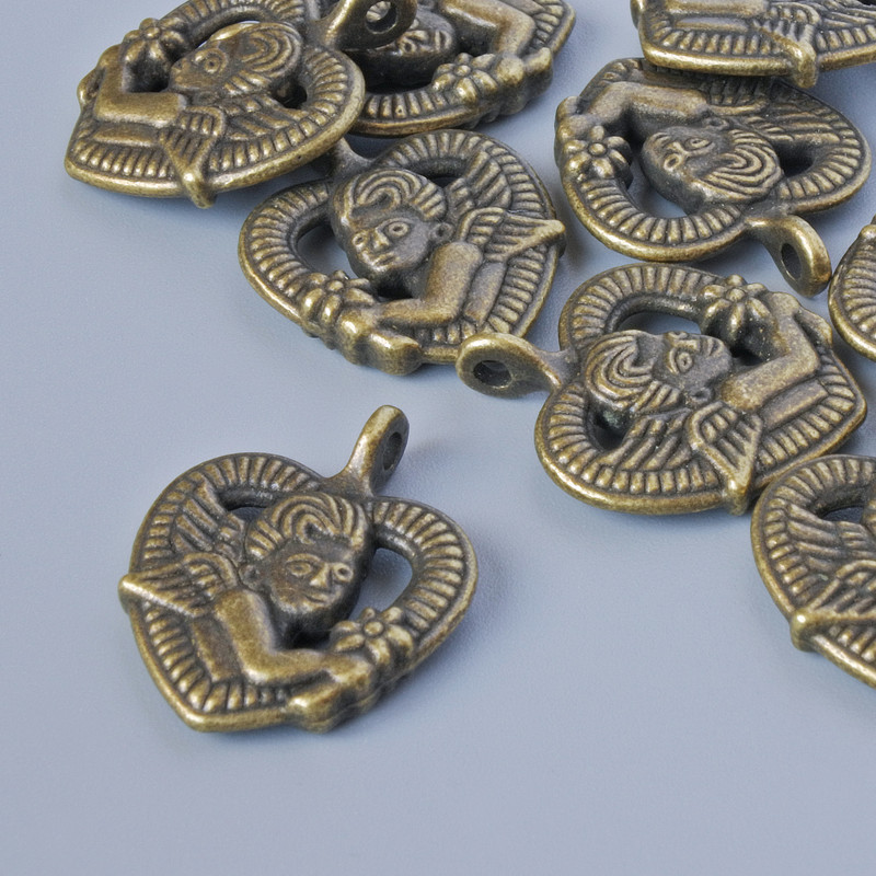 Pendant Hardware 'Heart', diameter 20x16 mm, hole diameter 1.8 mm, pack 9 pcs ± bronze metal color