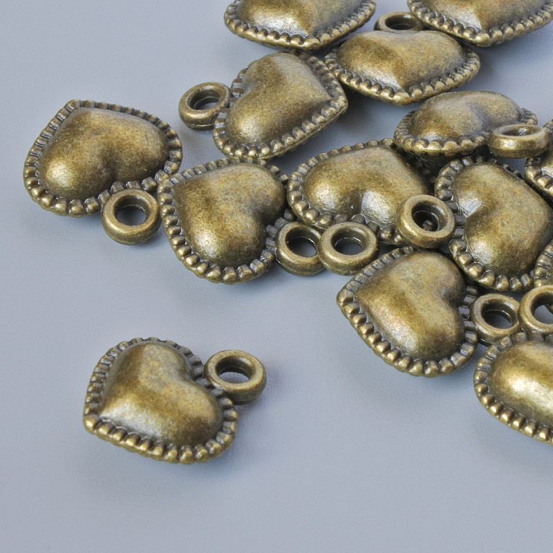 Pendant finding 'Heart', 13x11.5 mm, hole diameter 1.9 mm, pack of 16 pcs ±, bronze metal color