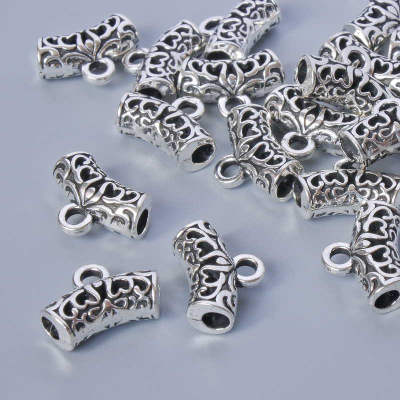 Bail Holder Findings, size 13.5×5 mm, hole diameter 2 mm, 2.7 mm, length 9 mm, pack of 19 pcs ± 20 g ± silver-colored metal