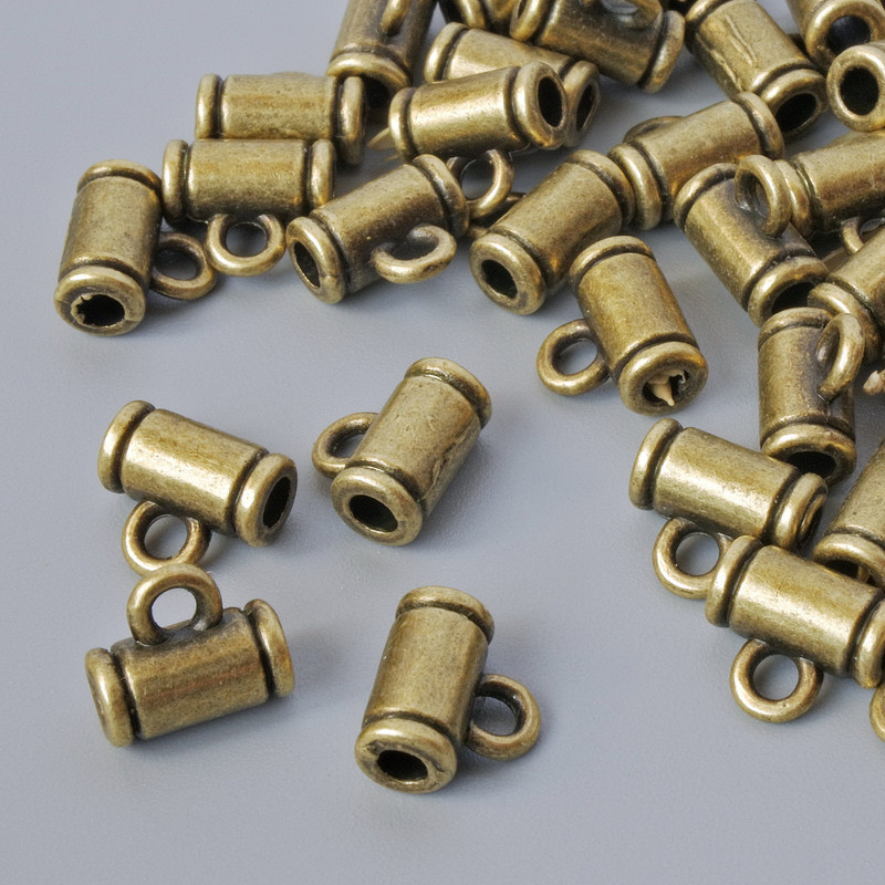 Bronze Bail Holder, diameter 8x4 mm, hole diameter 1.8 mm and 2.1 mm, length 7.2 mm, pack of 40 pcs, bronze color metal, 20 g