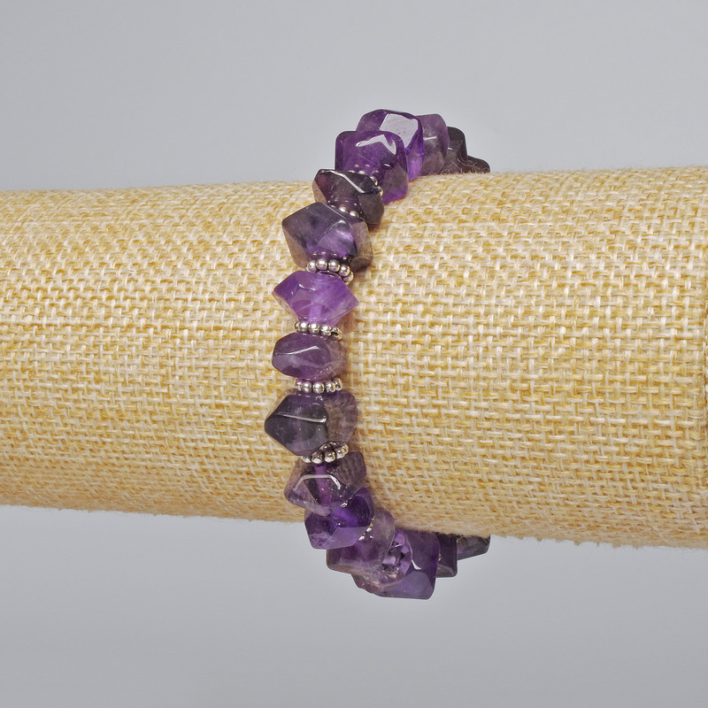 Amethyst Bracelet, natural gemstone, faceted rondelle, diameter 10×7 mm, length 18 cm ± (stretch) with metal inlays