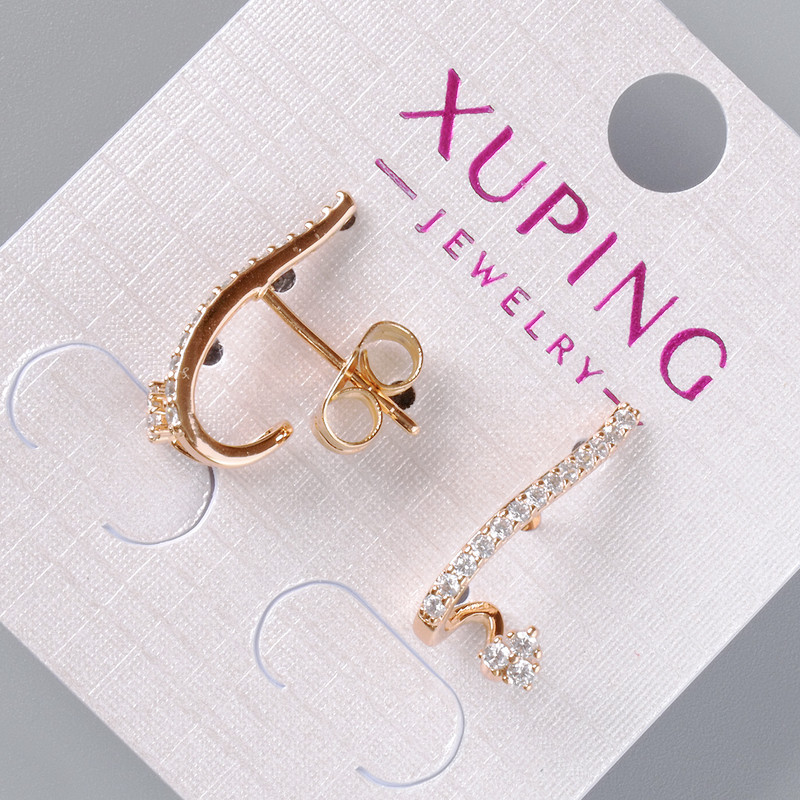 Xuping Stud Earrings with White Crystals, 18 mm Diameter, 5×9 mm, 18K Gold Plating