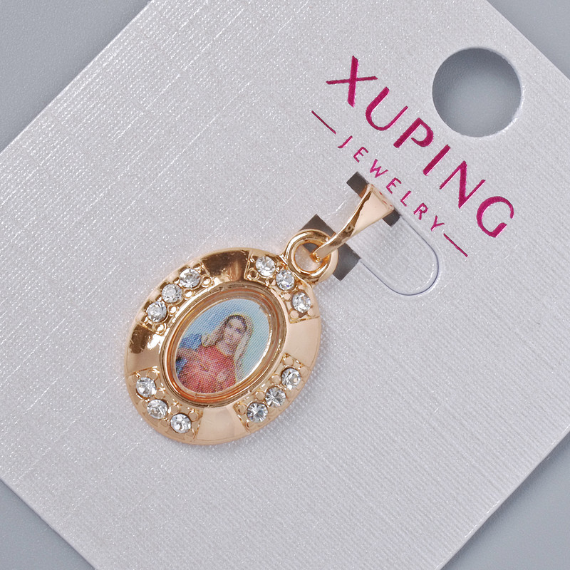 Pendant "Icon" Xuping with white crystals, diameter 20×13 mm, length 24 mm, 18K gold plating
