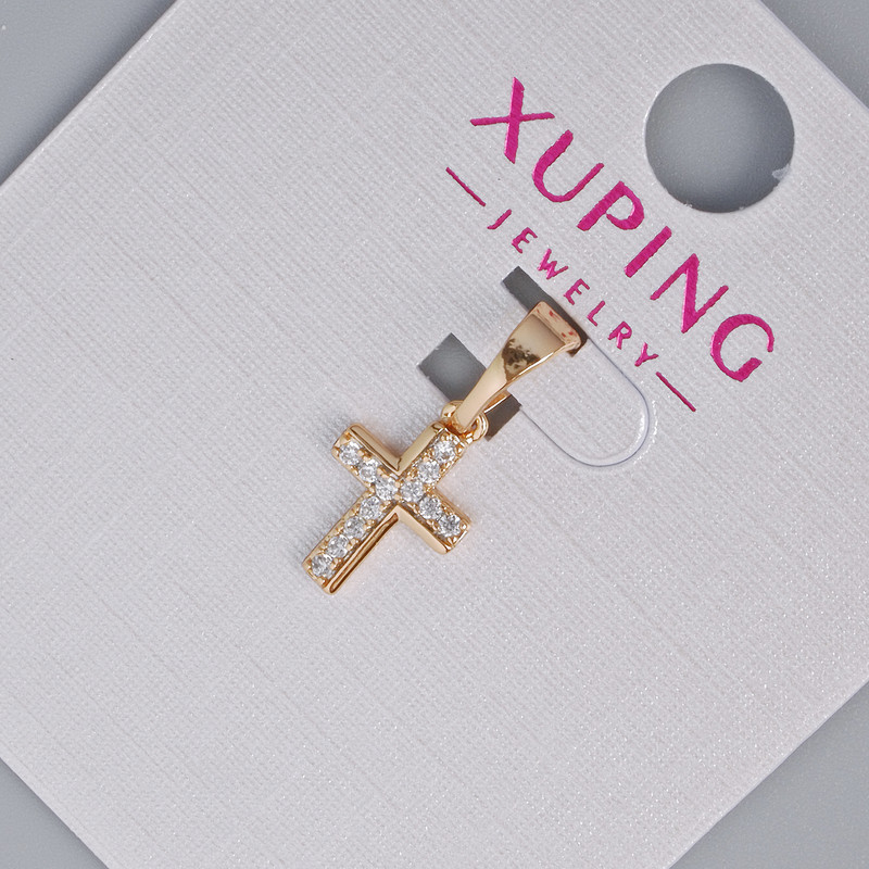 Pendant "Cross" Xuping with white crystals, diameter 11.5×7.5 mm, length 17.5 mm, 18K gold plating