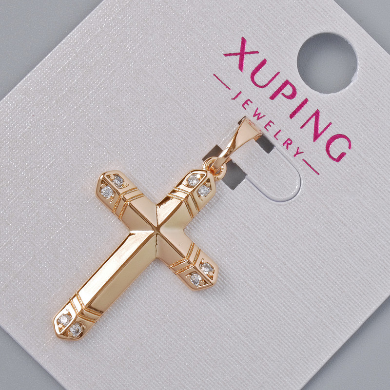 Pendant "Cross" Xuping with White Crystals, Dimensions 26.5 × 17 × 5 mm, Length 31 mm ±, 18K Gold Plating