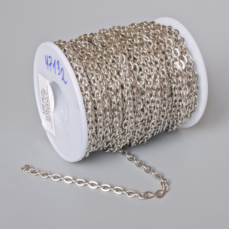 Фурнітура бобіна ланцюг для біжутерії, товщина 3, 6мм, довжина 18м + - нержавіючий метал