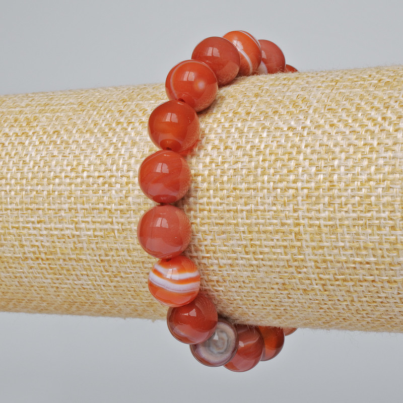 Natural Agate Bracelet with smooth beads, 10mm diameter, 18cm length +/- (stretch)
