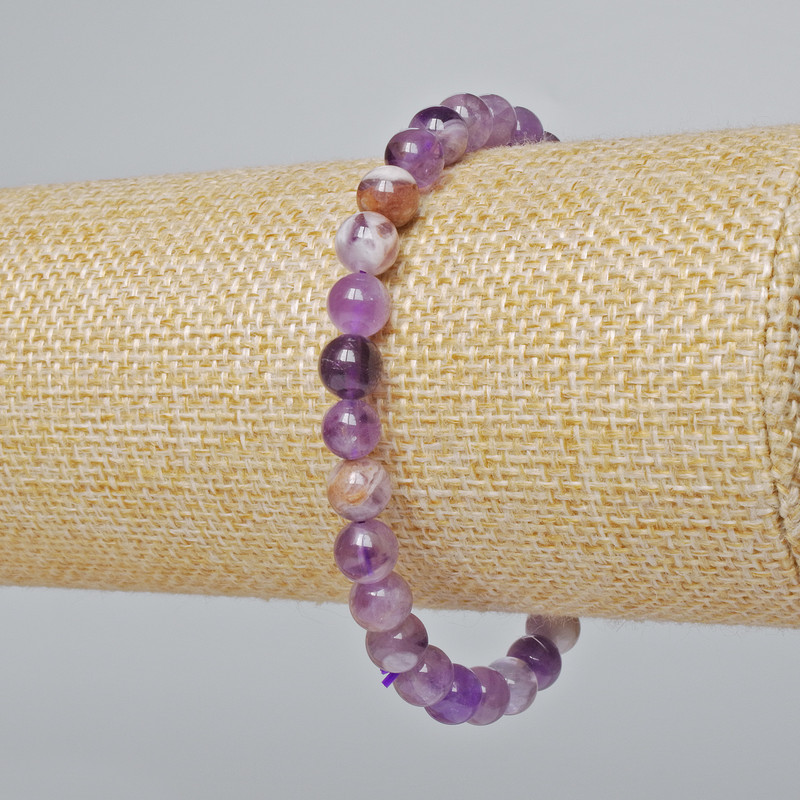 Amethyst bracelet, natural stone, smooth beads, 6.5 mm diameter, 18 cm length (stretch)
