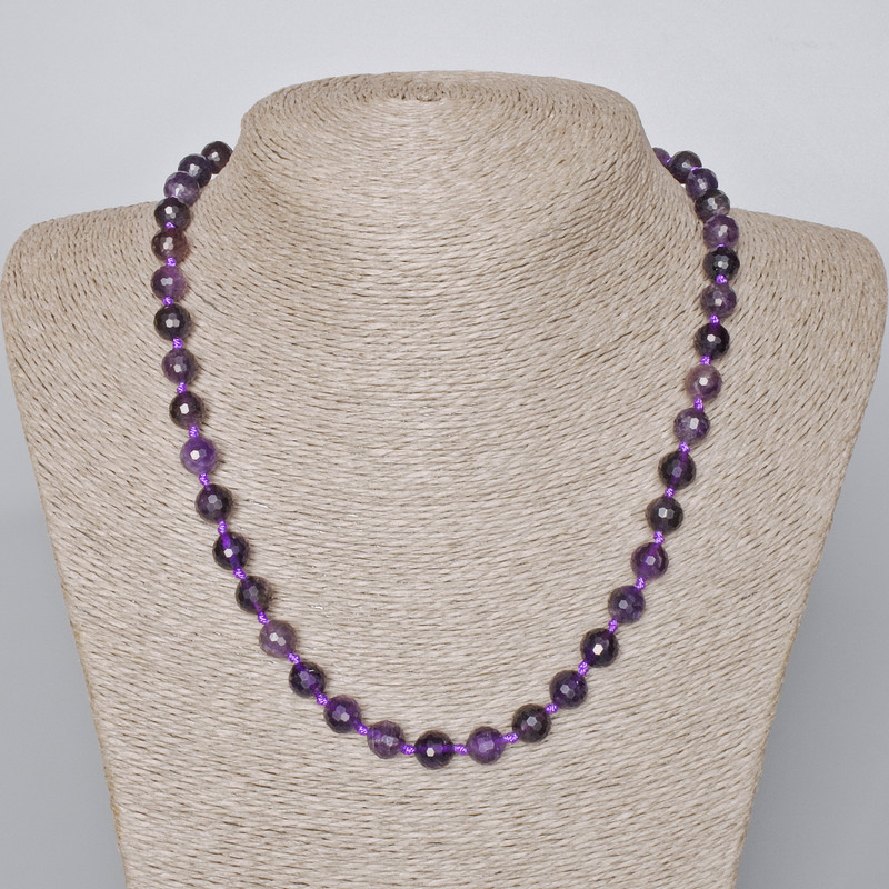 Natural Amethyst Necklace with 8 mm Faceted Beads, 46-49 cm Length