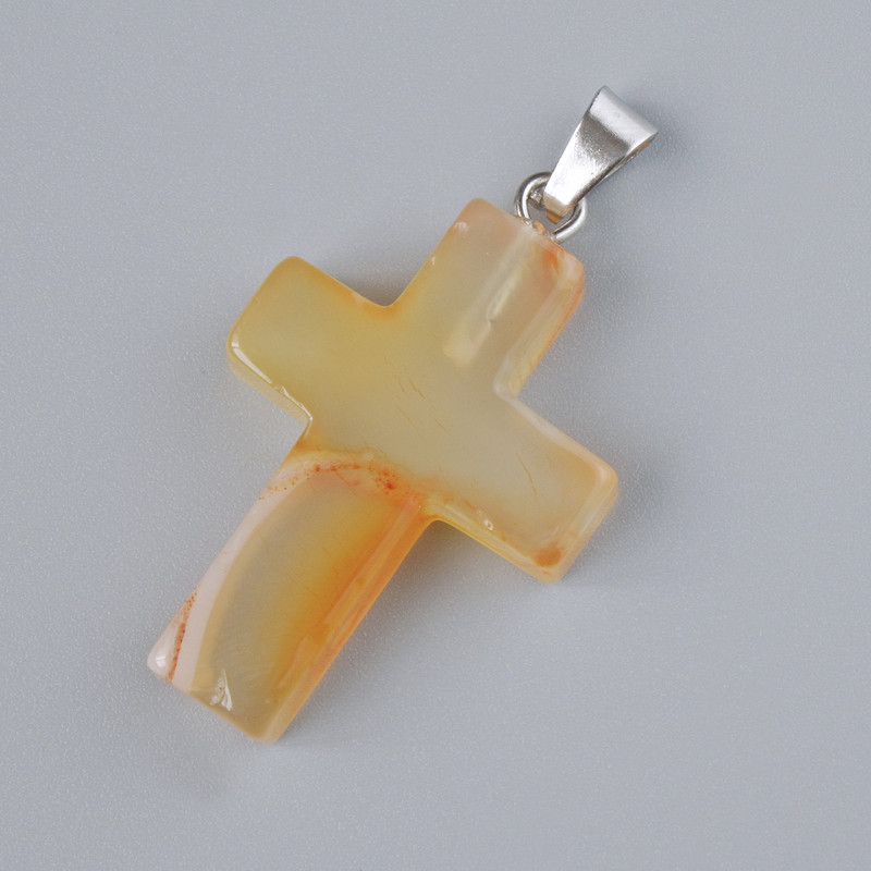 Pendant 'Cross' made of Carnelian natural stone, diameter 25×18mm±, length 34mm±