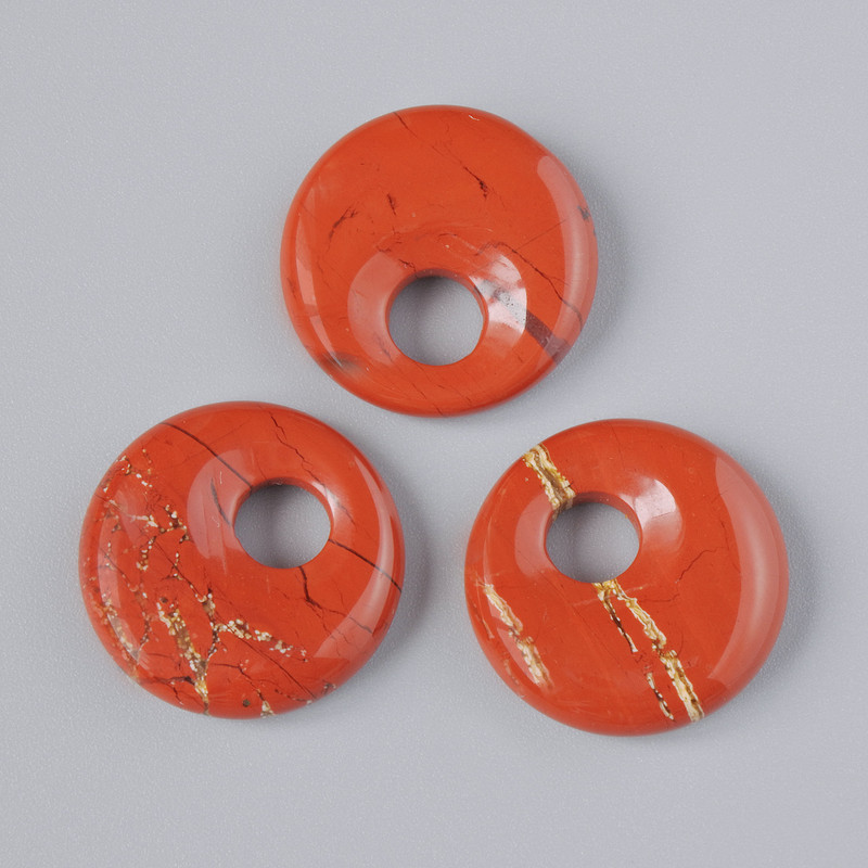 Donut Pendant (Bagel) Red Jasper Natural Stone, diameter 18×5 mm ±, hole diameter 5 mm ±