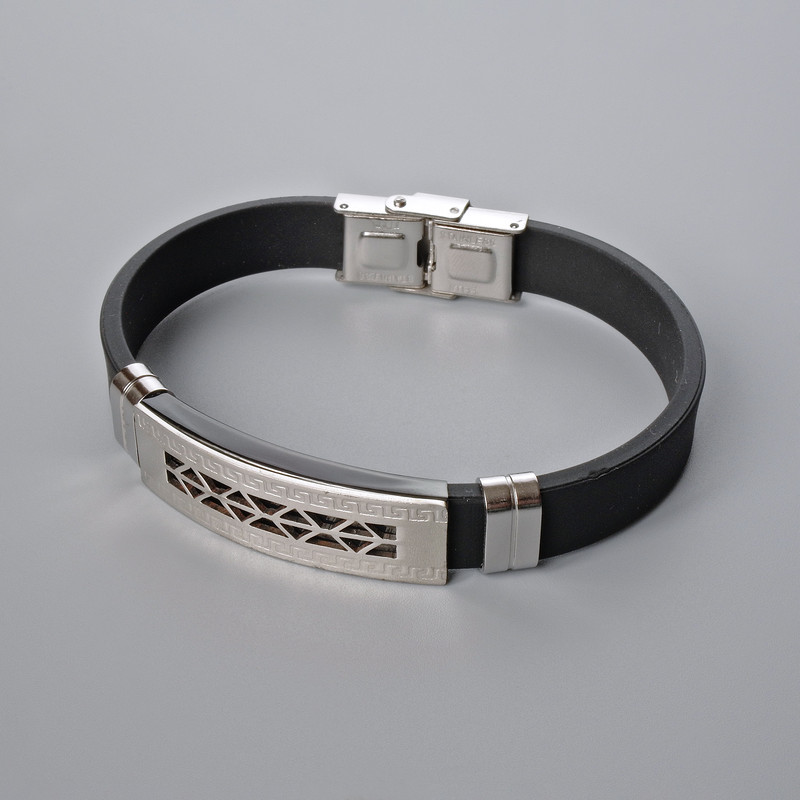 Men's bracelet with metal inserts, 21 cm long, 10 mm thick (+/-), insert thickness 11.5 mm (+/-), rubber