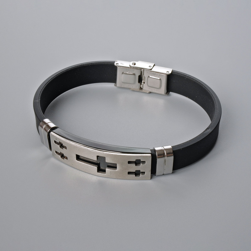 Men's bracelet with metal inserts, length 21 cm, thickness 10 mm (+-), insert thickness 11.5 mm (+-), rubber