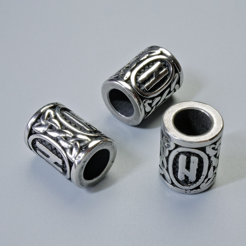 Bead finding 'Scandinavian Rune', diameter 13×10mm +/-, hole diameter 6mm, silver-colored metal, 1 pc