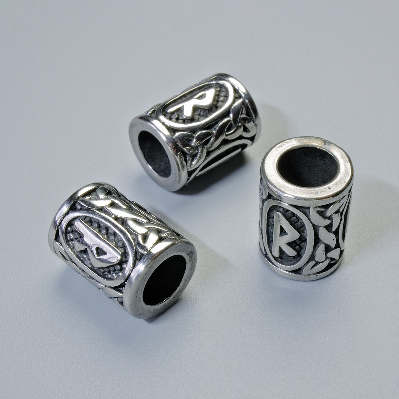 Bead finding 'Norse Rune', diameter 13x10 mm ±, hole diameter 6 mm, silver-tone metal color, 1 pc