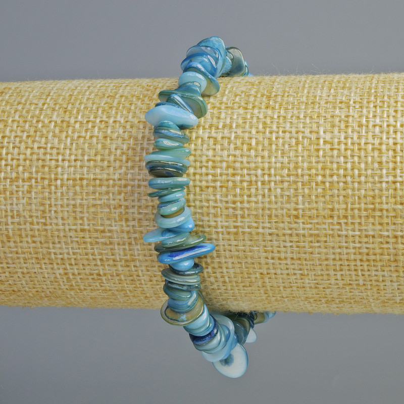 Blue-toned Mother-of-Pearl Chip Bracelet, 10x2 mm Diameter, 18 cm Length +/- (Stretch)