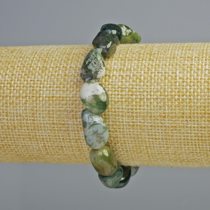 Bracelet made from moss agate, natural stone, faceted, diameter 10x15 mm, length 18 cm (stretch)