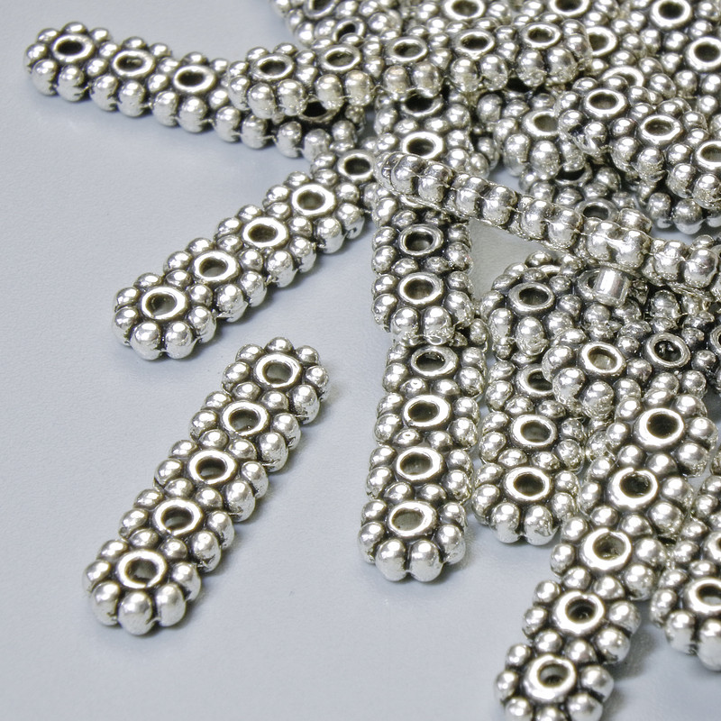 5-Strand Separator Bead, 17x4 mm, 1.2 mm hole, Silver-tone, 28 pcs