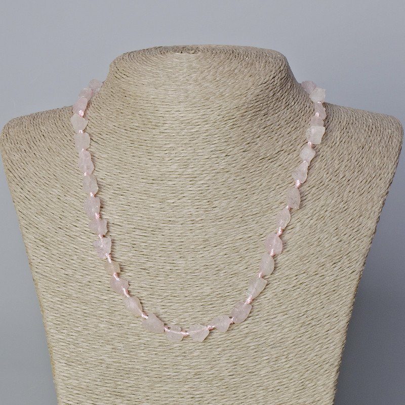 Pink Quartz Necklace with natural unpolished faceted beads, diameter from 8×10 to 12×17 mm, length 45–49 cm ±