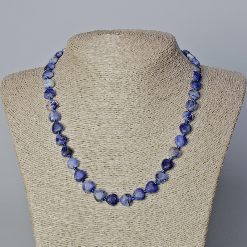 Sodalite necklace, natural stone heart, diameter 10x9, 5x5 mm, length 45-47 cm
