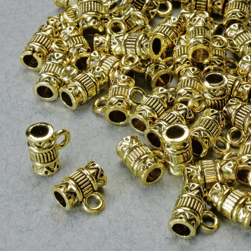 Gold-tone Bail Holder, 8×4.5 mm diameter, hole Ø1.8 mm, thickness 2 mm, length 7 mm, gold-tone metal, pack 20 g ± 53 pcs +