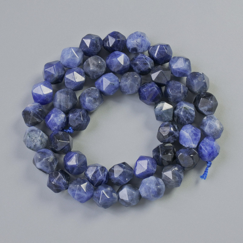 Sodalite Beads, Natural Stone, Multifaceted, Diameter 7x8 mm, Length 36 cm on Thread