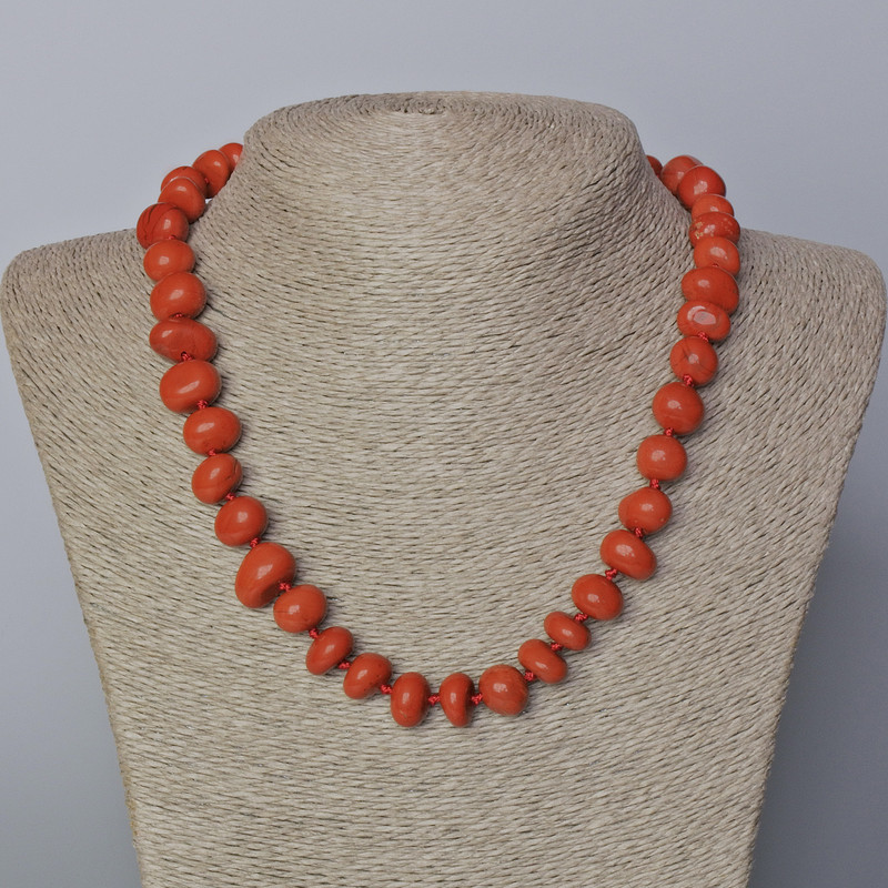 Red Jasper Necklace with natural stone, faceted beads, diameter 12x10 mm, length 45-48 cm+