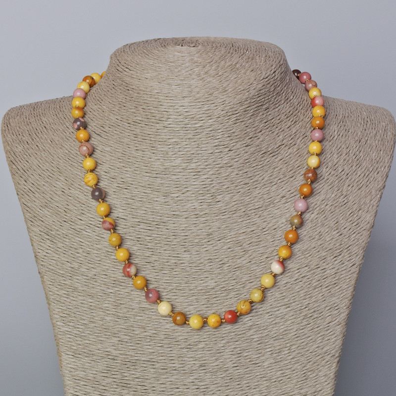 Moqui Jasper Necklace - Natural Stone Smooth Bead, 6.5 mm diameter, 45–49 cm length